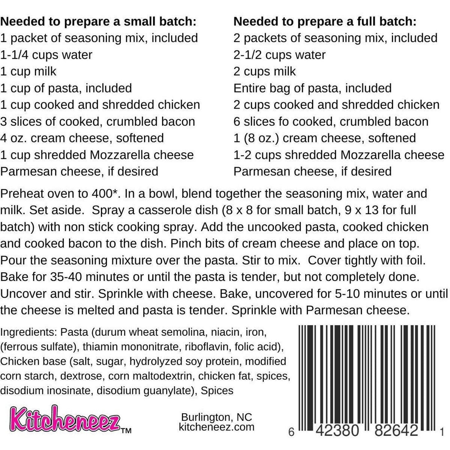 Bacon Ranch Chicken Dump 'n Bake Meal with pasta included
