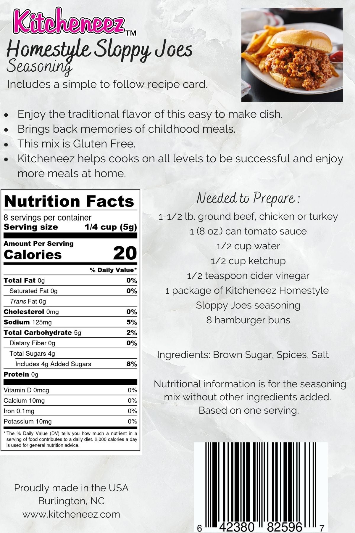 Homestyle Sloppy Joe Seasoning - limited run - Kitcheneez Mixes & More!