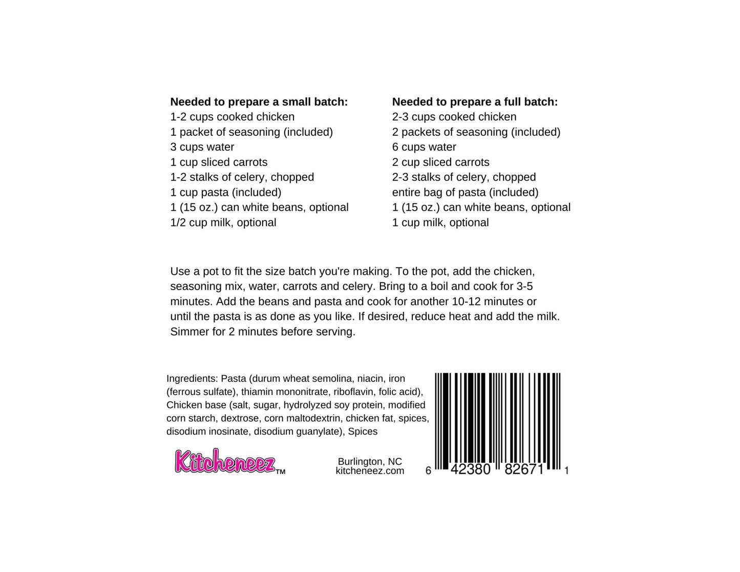 Chicken Noodle Soup One Pot Dish Kit with Seasoning and Pasta