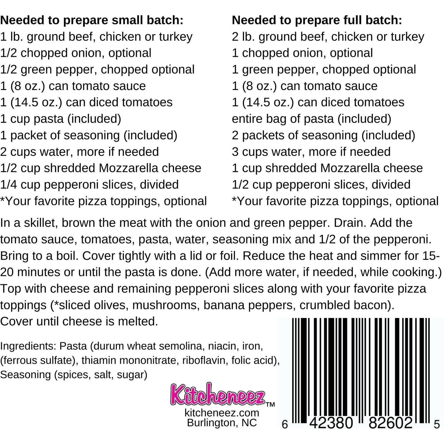 Pizza Pasta Skillet Meal with pasta included