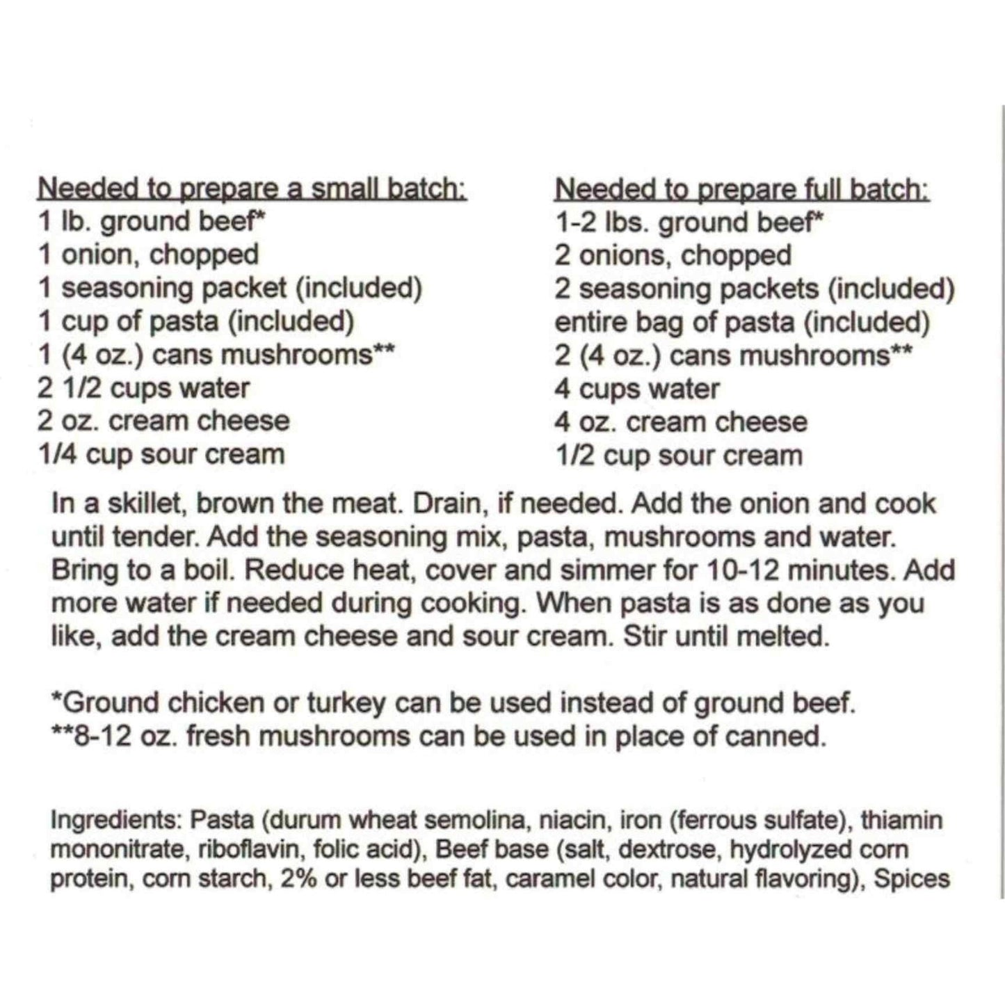 Beef Stroganoff Skillet Meal with pasta included