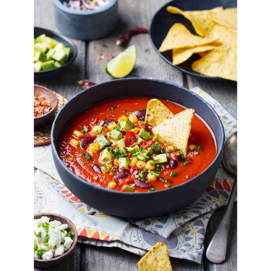 A flavorful, simple soup. Endless topping options like tortilla strips, jalapenos, cheese, avocados, and cilantro. Freezes well for later. Chicken Tortilla Soup seasoning mix