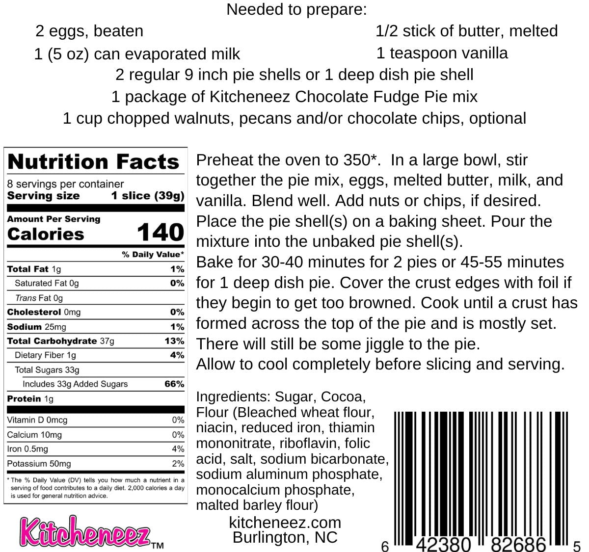 Chocolate Fudge Pie Mix - Kitcheneez Mixes & More!