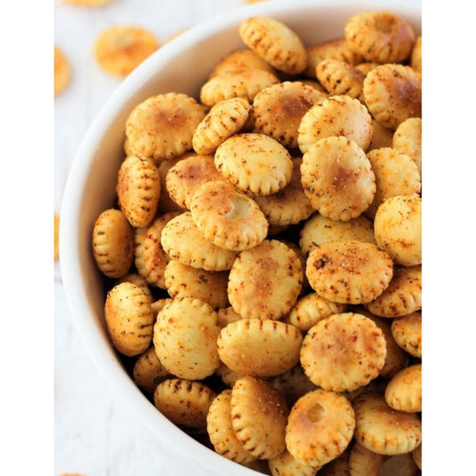 Crunchy crackers in a bowl using our seasoning. Use with oyster crackers or saltines.