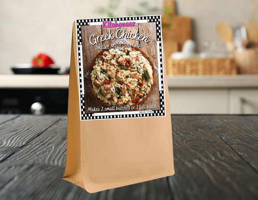 Greek Chicken with Orzo Skillet Dish Kit with pasta included - Kitcheneez Mixes & More!