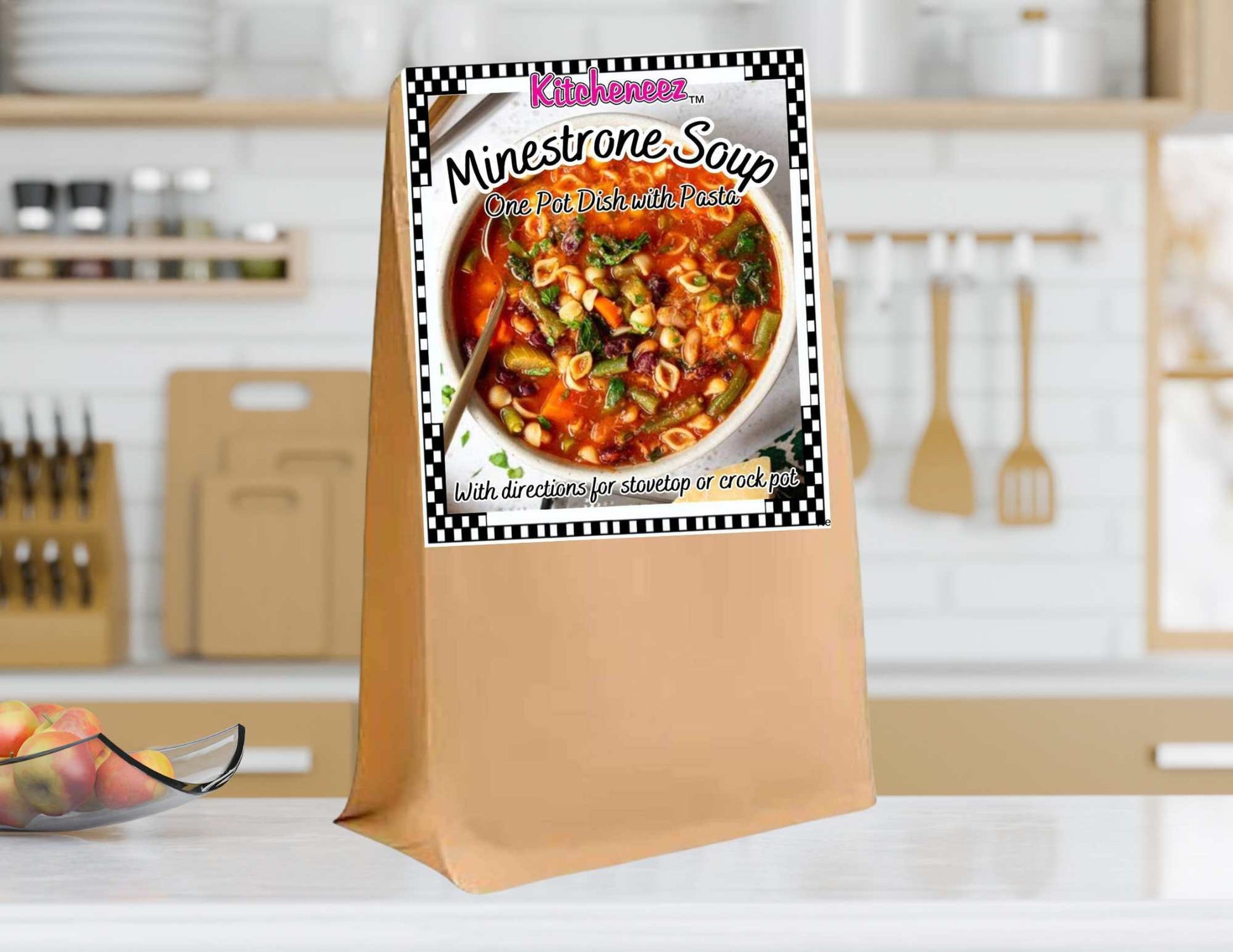 Minestrone Soup Kit with Seasonings and Pasta for Crockpot or Stovetop - Kitcheneez Mixes & More!