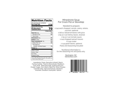 Minestrone Soup Kit with Seasonings and Pasta for Crockpot or Stovetop - Kitcheneez Mixes & More!