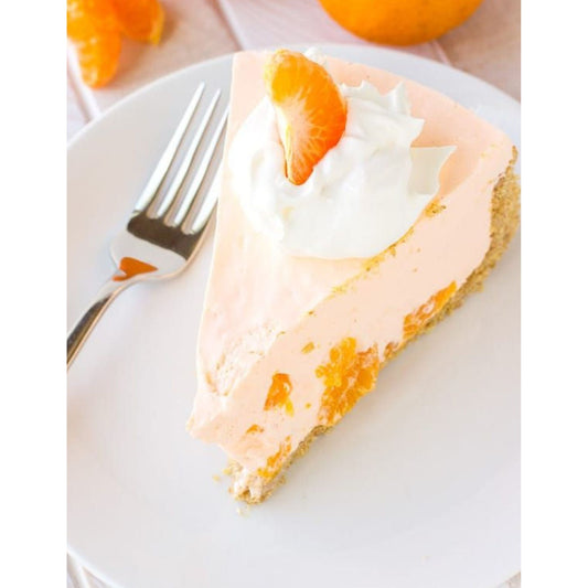 A delectable slice of no-bake orange pie resting on a plate.