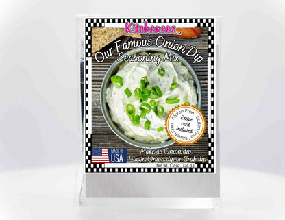 Our Famous Onion dip mix (with the recipes for Crab dip and Bacon Onion dip)