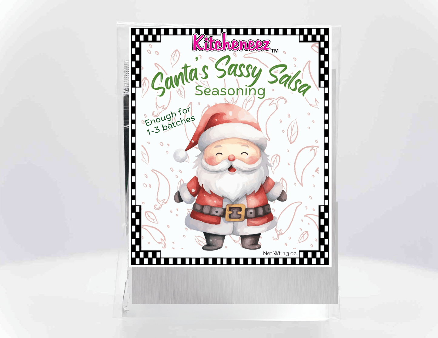 Santa's Sassy Salsa Spice Seasoning - Holiday Packaging - Kitcheneez Mixes & More!