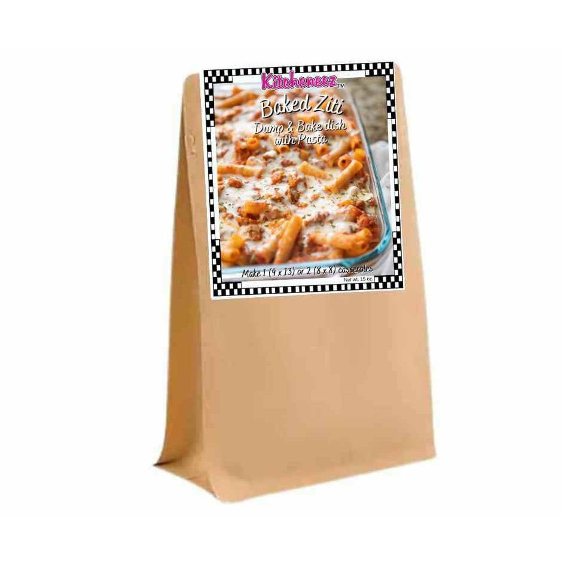 Baked Ziti Dump 'n Bake Meal with pasta included - Kitcheneez Mixes & More!