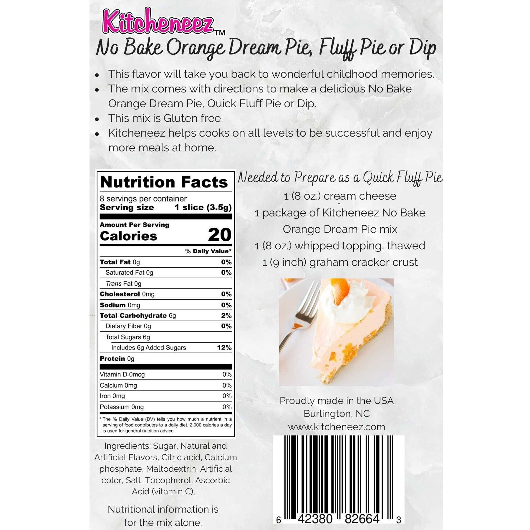 No Bake Orange Dream Pie with Quick Pie & Dip recipes included - Kitcheneez Mixes & More!