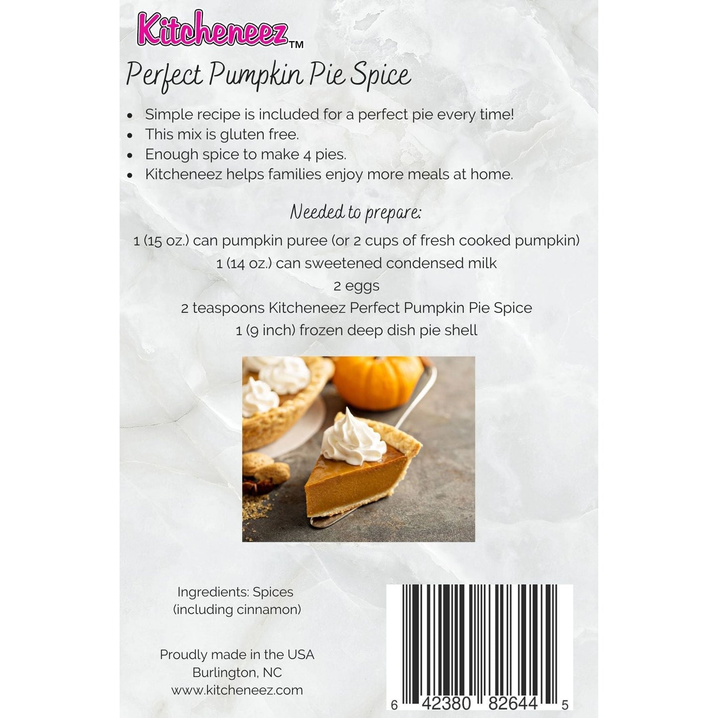 PRE-ORDER pumpkin Pie Spice with the recipe for Perfect Pumpkin Pie - Kitcheneez Mixes & More!