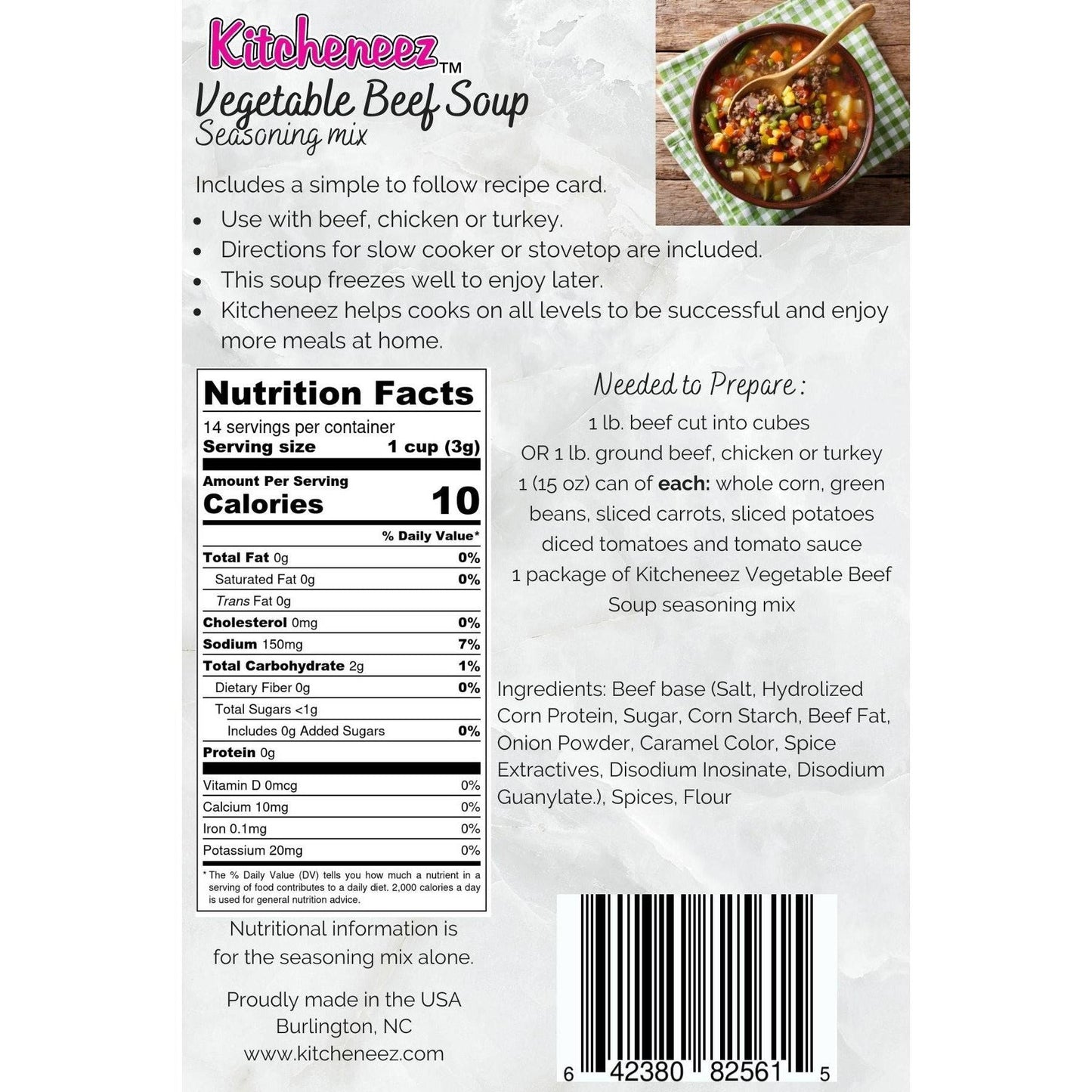 Kitcheneez Vegetable Beef Soup Seasoning Comfort in a bowl